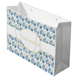 Elegante lichtblauwe en gouden bloemige Waterverf Groot Cadeauzakje