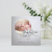 Elegante lichtblauwe foto doop doopsel kaart (Staand voorkant)