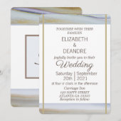 Elegante lichtblauwe gouden moderne strand bruilof kaart (Voorkant / Achterkant)