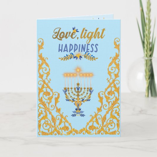 Elegante Lichtblauwe Hanukkah  Kaart (Voorkant)