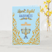Elegante Lichtblauwe Hanukkah  Kaart (Gele Bloem)