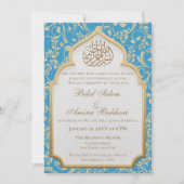 Elegante lichtblauwe islamitische boogtrouw  kaart (Voorkant)