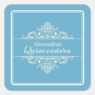 Elegante lichtblauwe Quinceañera verjaardagsgunst Vierkante Sticker