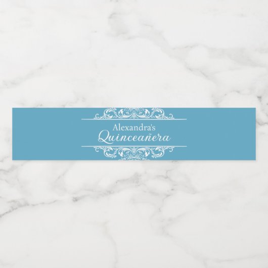 Elegante lichtblauwe Quinceañera vlinder verjaarda Waterfles Etiket (Enkel label)