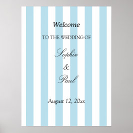 Elegante lichtblauwe strepen trouw welkom poster