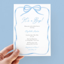 Elegante lichtblauwe strijkstok is een jongensfees kaart