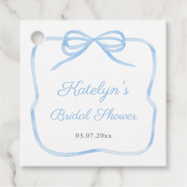 Elegante lichtblauwe strik bruidsdouche  bedankjes labels