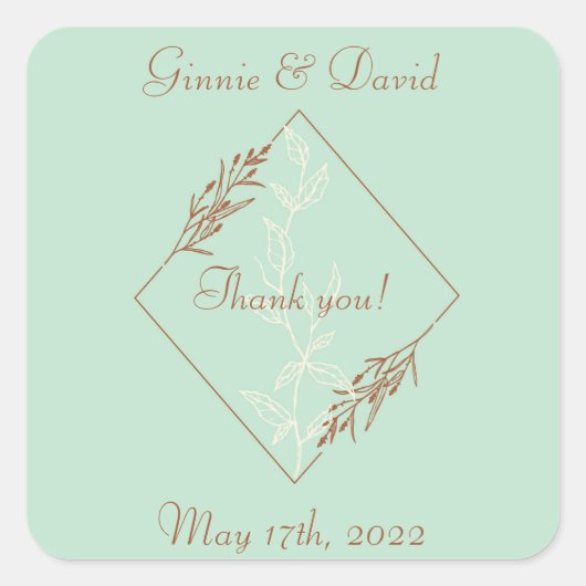 Elegante lichtblauwe trouwstickers vierkante sticker (Voorkant)