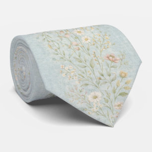 Elegante Lichtblauwe Vintage Botanische  Stropdas