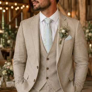 Elegante Lichtblauwe Vintage Botanische  Stropdas