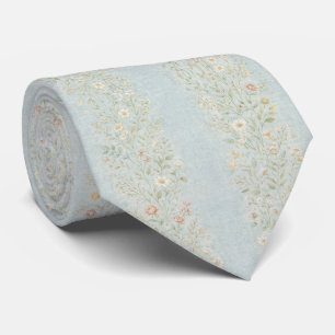 Elegante Lichtblauwe Vintage Botanische Stropdas