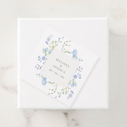 Elegante lichtblauwe waterverf bloemen bruiloft bedankjes labels (In situ)