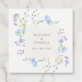 Elegante lichtblauwe waterverf bloemen bruiloft bedankjes labels