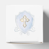 Elegante Lichtblauwe Waterverf Crest Doopsel Kubus Bedankdoosjes (Bovenkant)