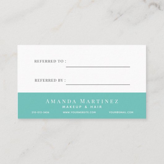 Elegante lichtblauwe Waterverf Salon Referral Visitekaartje (Achterkant)