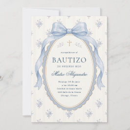 Elegante lichtblauwe waterverf strik Toile Bautizo Kaart