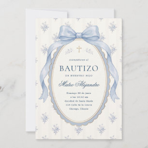 Elegante lichtblauwe waterverf strik Toile Bautizo Kaart