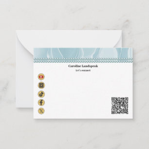 Elegante Lichtblauwe Zijde, Sociale Media & QR Cod Notitiekaartje