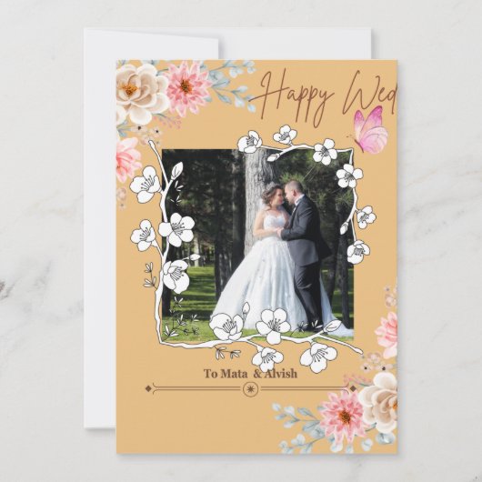 Elegante lichtbruine foto collage bruiloft uitnodi kaart (Voorkant)