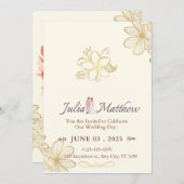 Elegante lichtbruine fotocollage bruiloft uitnodig kaart (Voorkant / Achterkant)