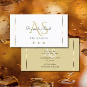 Elegante Lichte Beige en Witte Diamanten Initialen Visitekaartje