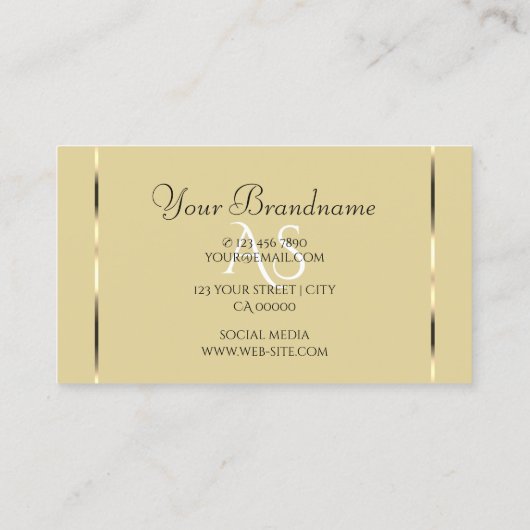 Elegante Lichte Beige en Witte Diamanten Initialen Visitekaartje (Achterkant)