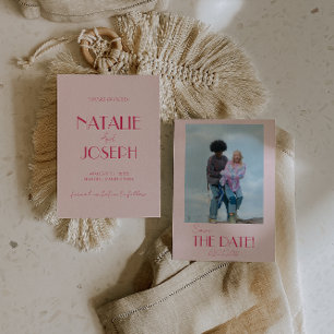 Elegante lichte diep roze minimalistische foto bru save the date