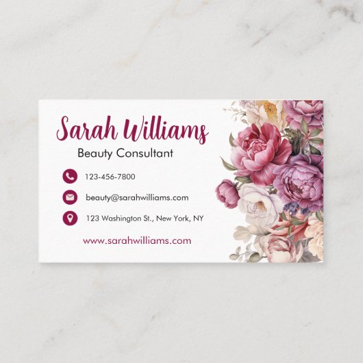 Elegante lichte kastanjebruine en beige bloemen visitekaartje (Achterkant)