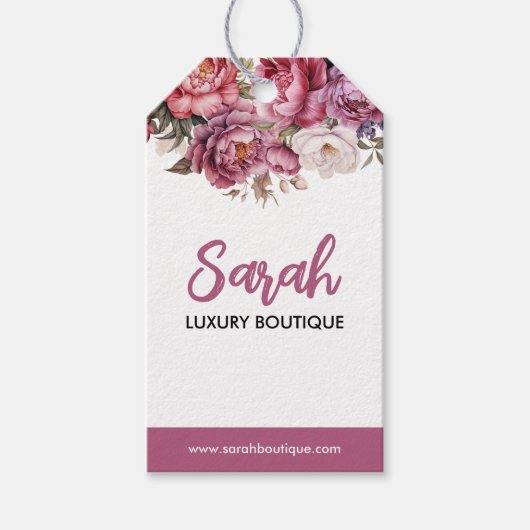 Elegante lichte maroon en beige bloem zakelijke ta cadeaulabel (Voorkant)