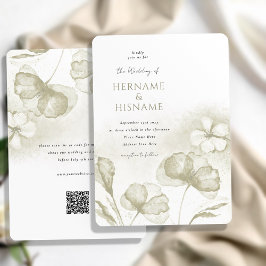 Elegante Lichte Olijfgroene Bloemen QR RSVP Huweli Kaart