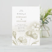 Elegante Lichte Olijfgroene Bloemen QR RSVP Huweli Kaart (Staand voorkant)