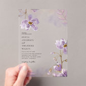 Elegante lichte Paarse bloemenbruiloft Acryl Uitnodigingen (Insitu (Draagbaar))