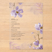 Elegante lichte Paarse bloemenbruiloft Acryl Uitnodigingen (Voorkant)