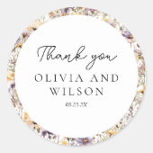 Elegante lichte Paarse bloemenbruiloft Ronde Sticker (Voorkant)