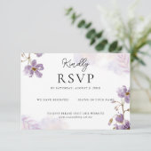 Elegante lichte Paarse bloemenbruiloft RSVP Kaartje (Staand voorkant)