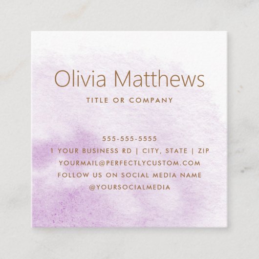 Elegante lichte paarse waterverf aangepaste logo vierkante visitekaartje (Voorkant)