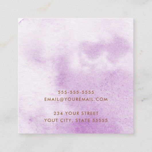 Elegante lichte paarse waterverf oorbel kaart vierkante visitekaartje (Achterkant)