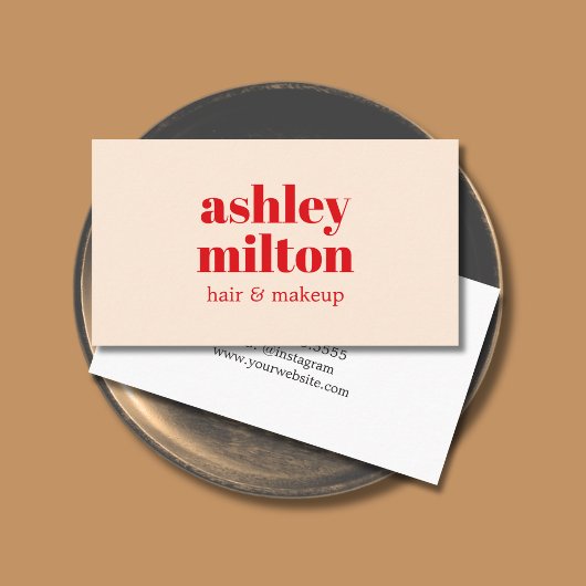 Elegante lichte pastel rood vet haar salon visitekaartje