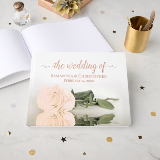 Elegante lichte perzik Roos Medium bruiloft Folie Gastenboek (Voorkant open)