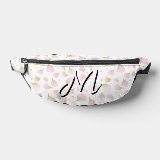 Elegante lichte poederroze monogram patroon heupta heuptasje (Liggend)