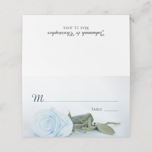 Elegante lichte stoffige blauw Roos bruiloft schri Plaatskaartje (Buitenkant ongevouwen)
