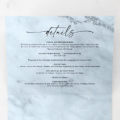 Elegante lichte stoffige blauwe metallic marmeren drieluik uitnodiging (Binnenzijde eerst)