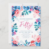 Elegante lichte Waterverf Floral 50e geboortedag Kaart (Voorkant)