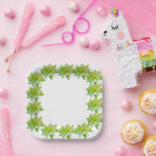 Elegante lichte zachte groene bloemen bloem papieren bordje (Feest)