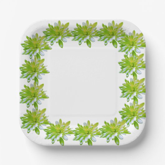 Elegante lichte zachte groene bloemen bloem papieren bordje (Voorkant)