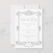 Elegante Lichtgrijze Chinoiserie Cherub Bruiloft Save The Date (Voorkant)