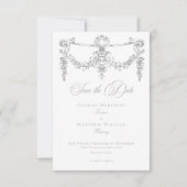 Elegante lichtgrijze Chinoiserie Cherub bruiloft Save The Date (Voorkant)
