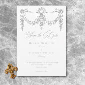 Elegante lichtgrijze Chinoiserie Cherub bruiloft Save The Date