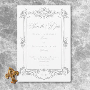 Elegante Lichtgrijze Chinoiserie Cherub Trouwdag Save The Date