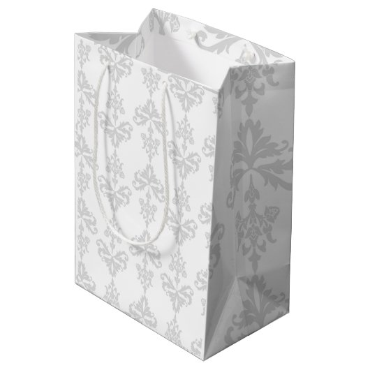 Elegante lichtgrijze en witte cadeautas (Achterkant Gekanteld)